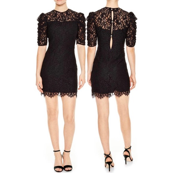 Sandro Dresses & Skirts - SANDRO Chelsea Dress Womens Black Lace Puff Sleeve Mini Party Pearl Button